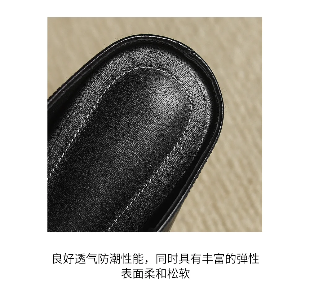 2026 new summer women sandals natural leather 22-25cm sheepskin+weave fabric hollow-out mules high heel women slippers fashion