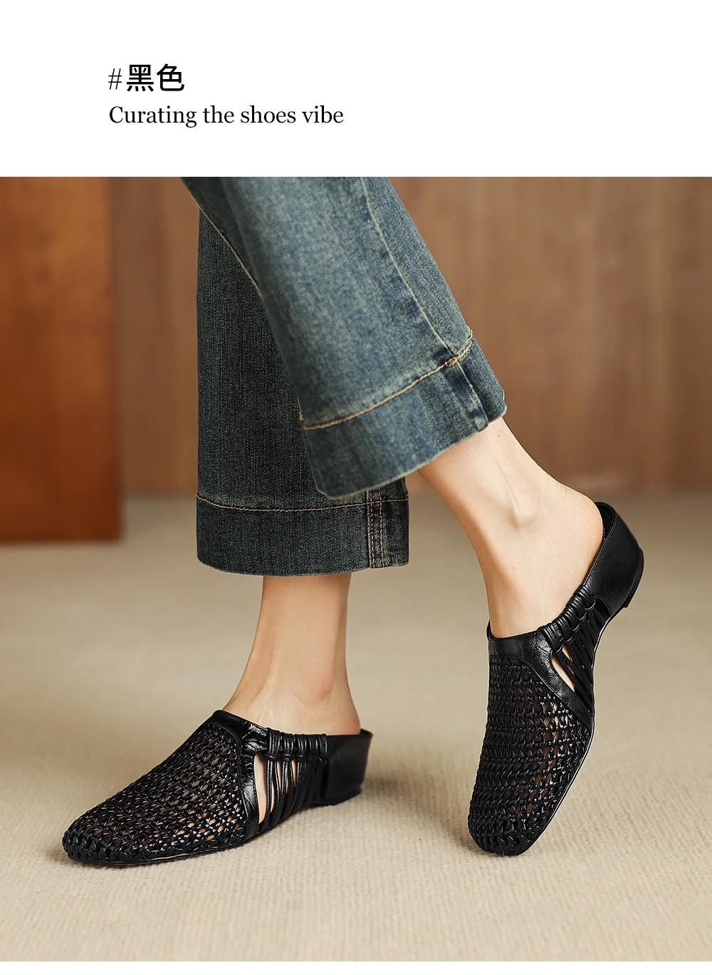 2026 new summer women sandals natural leather 22-25cm sheepskin+weave fabric hollow-out mules high heel women slippers fashion
