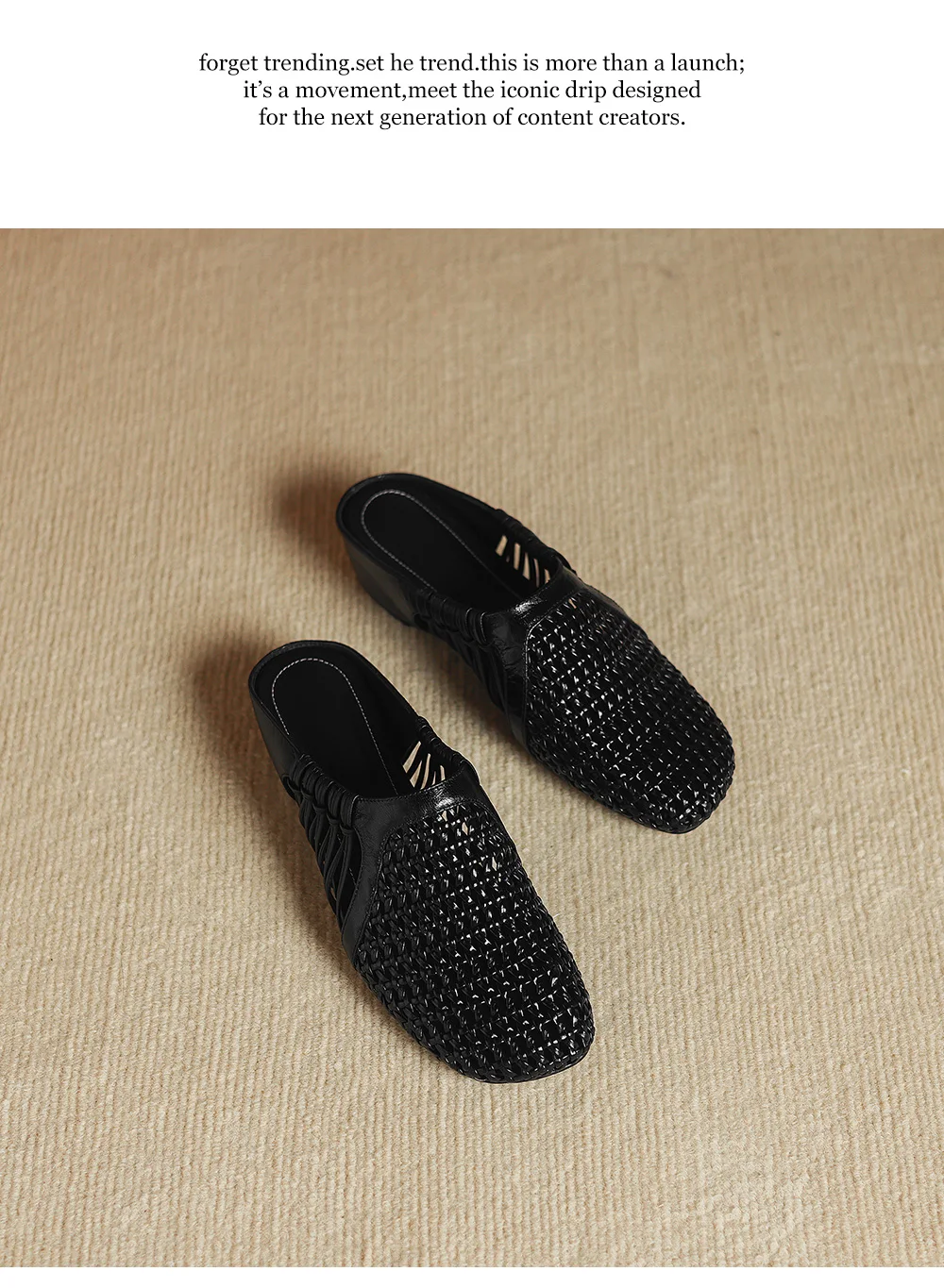 2026 new summer women sandals natural leather 22-25cm sheepskin+weave fabric hollow-out mules high heel women slippers fashion