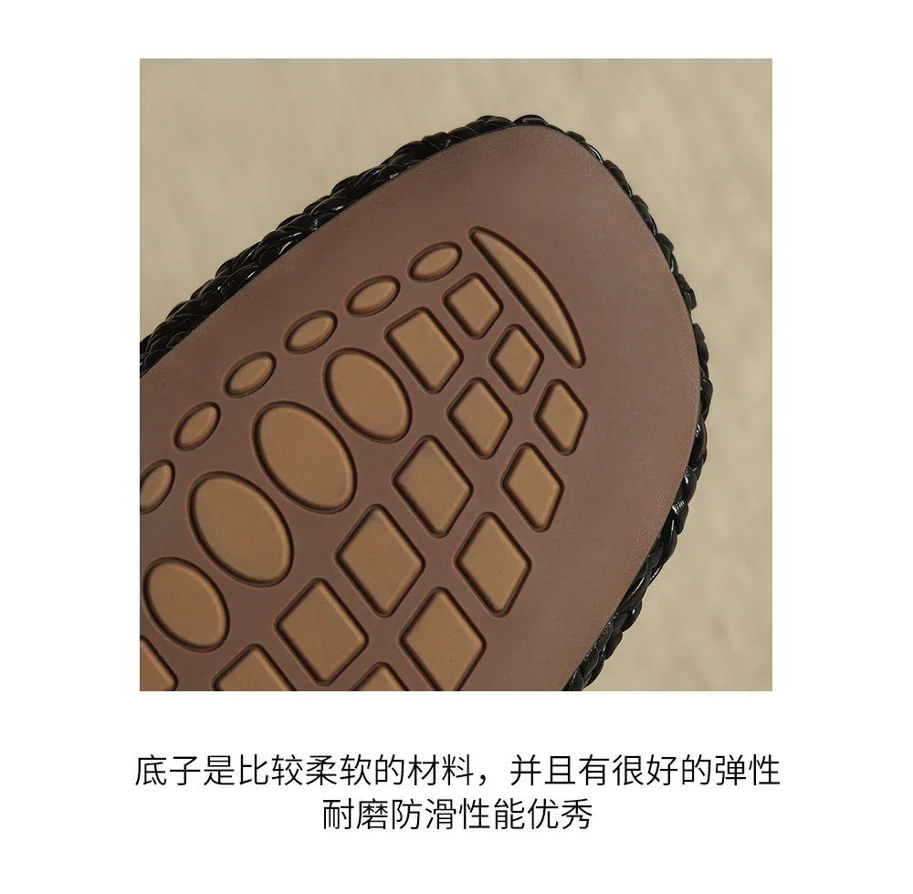 2026 new summer women sandals natural leather 22-25cm sheepskin+weave fabric hollow-out mules high heel women slippers fashion