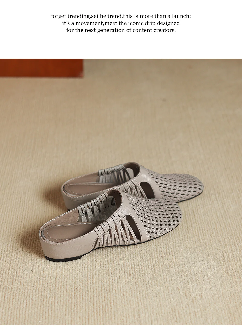 2026 new summer women sandals natural leather 22-25cm sheepskin+weave fabric hollow-out mules high heel women slippers fashion