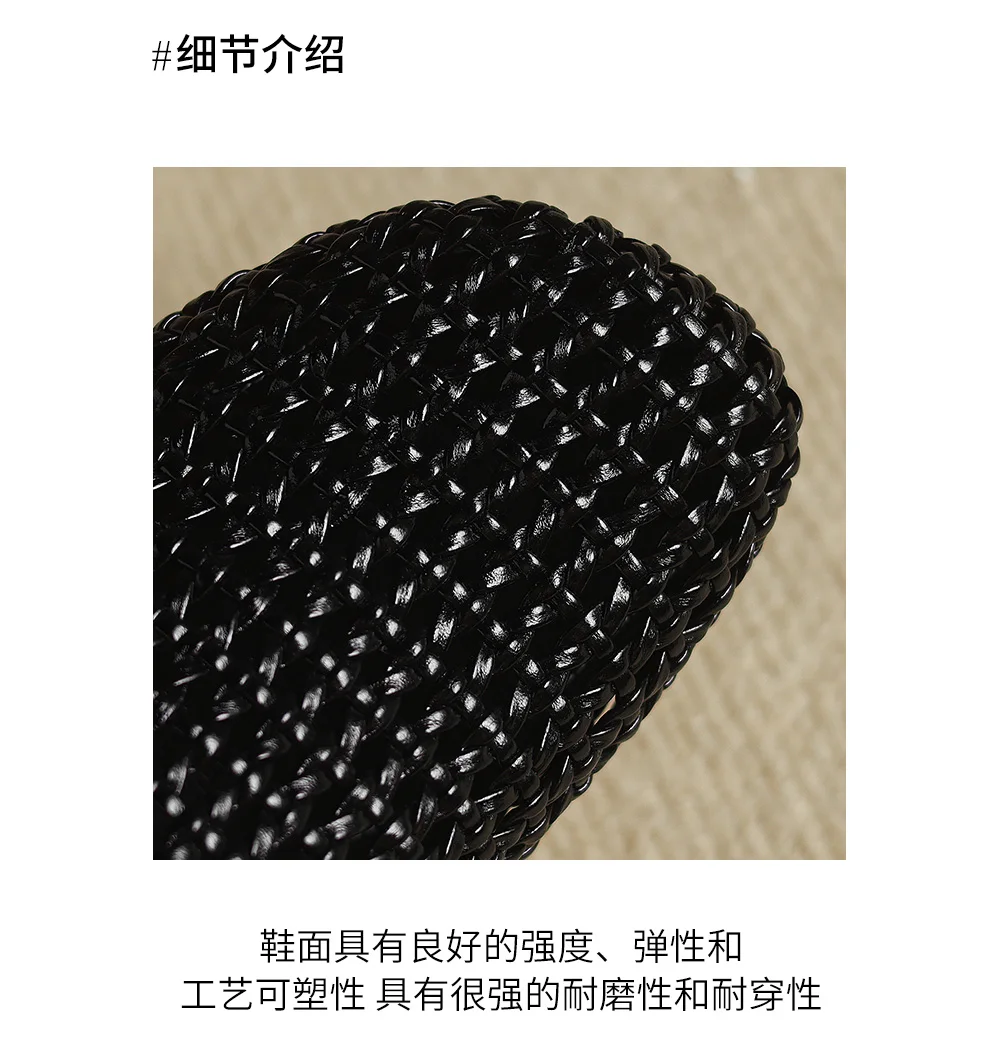 2026 new summer women sandals natural leather 22-25cm sheepskin+weave fabric hollow-out mules high heel women slippers fashion