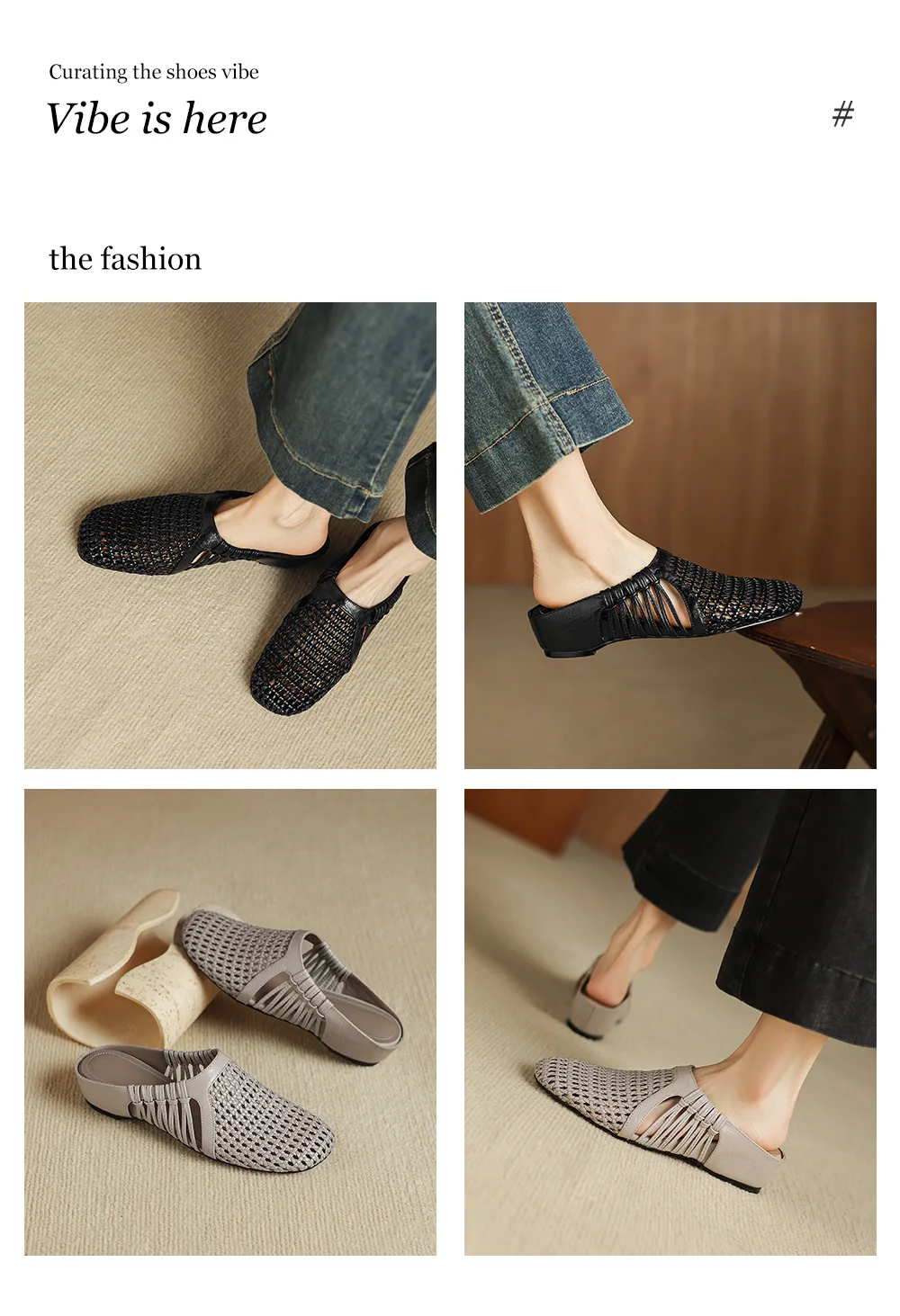 2026 new summer women sandals natural leather 22-25cm sheepskin+weave fabric hollow-out mules high heel women slippers fashion