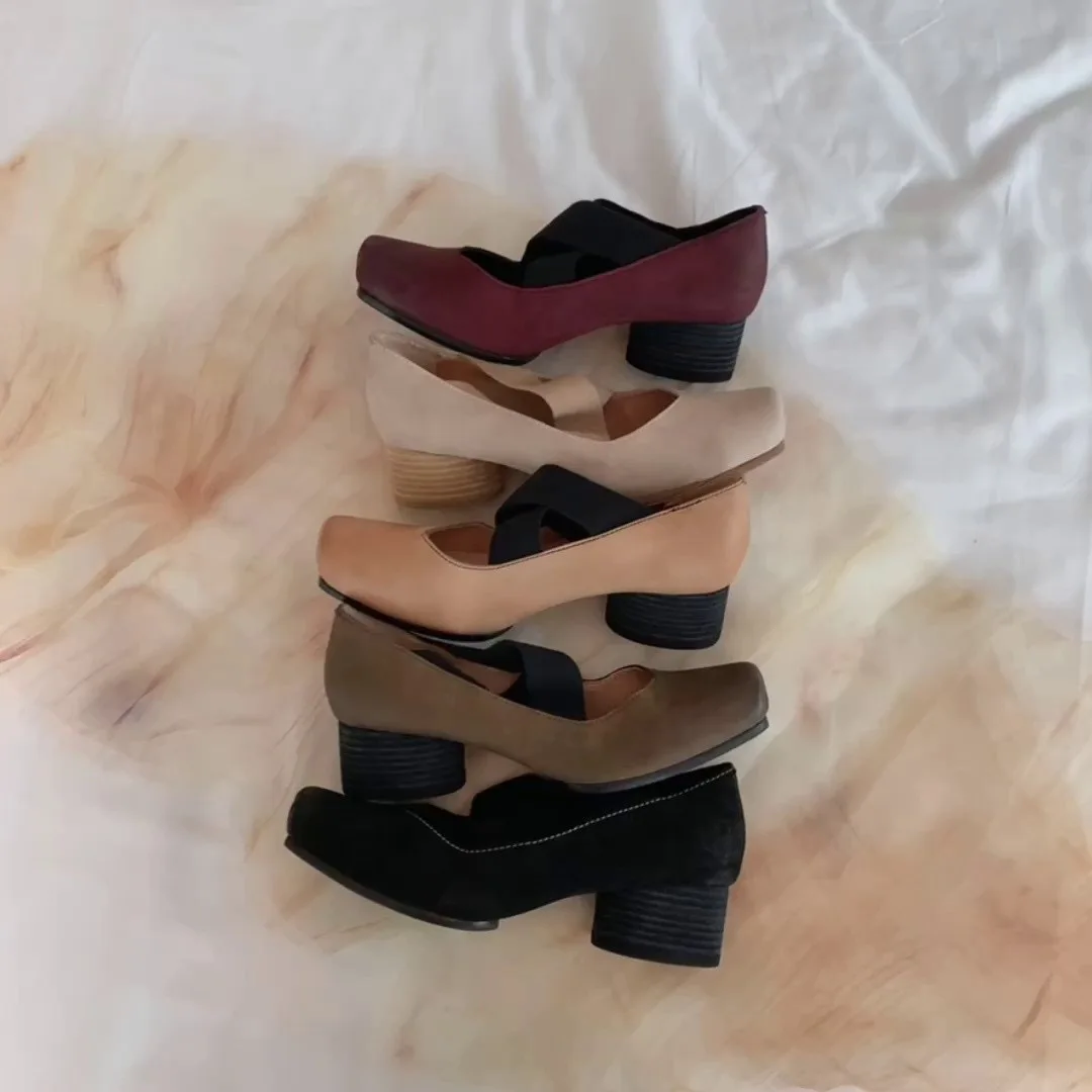 Spring/Summer Mary Jane Shoes Block Heel Pumps Cross Strap Chunky Mid Heel Vintage Elegant Dress Pumps Singel Shoes For Women