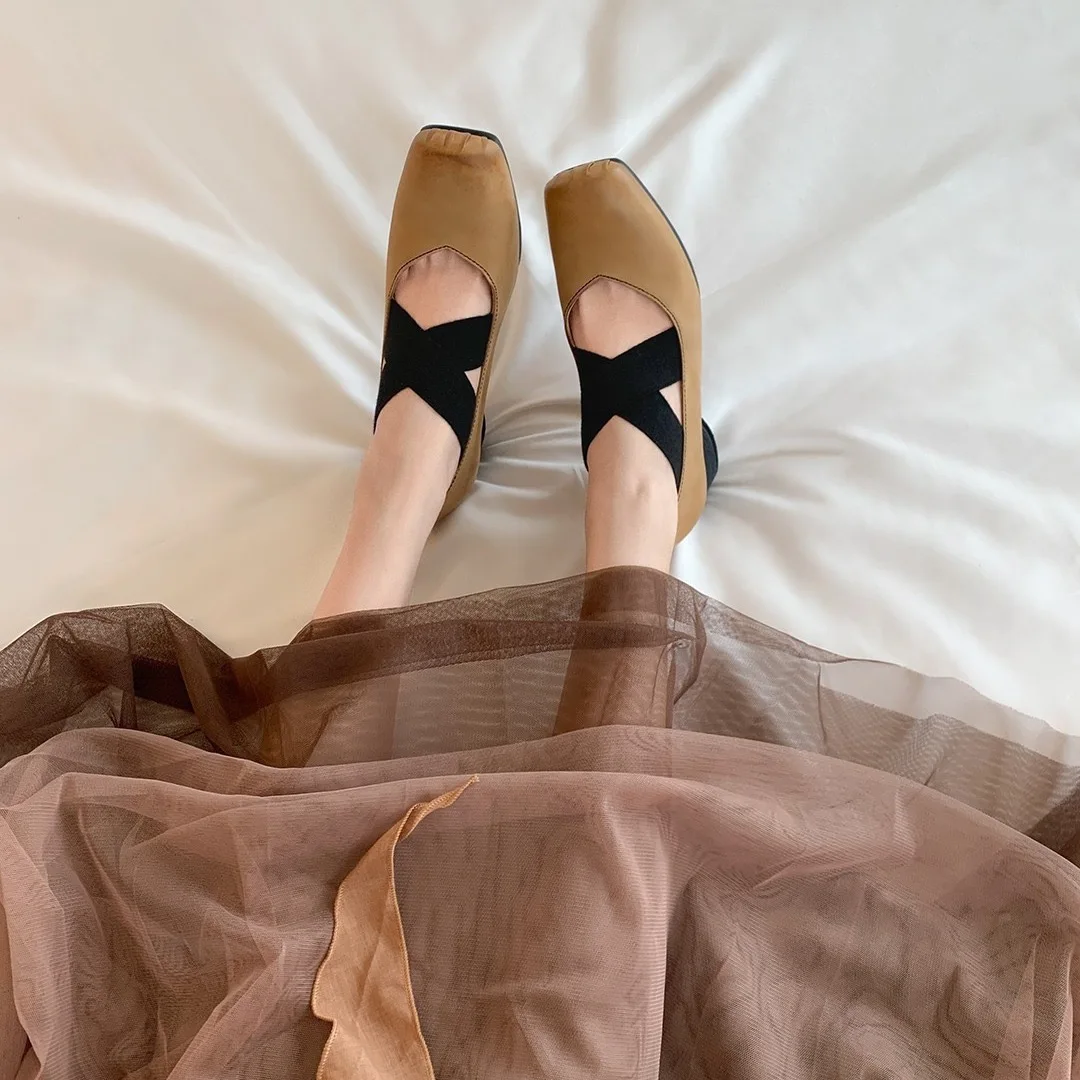 Spring/Summer Mary Jane Shoes Block Heel Pumps Cross Strap Chunky Mid Heel Vintage Elegant Dress Pumps Singel Shoes For Women