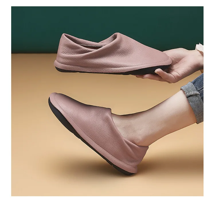 Careaymade-Simple Artistic Handmade Wider Toe Genuine Leather Women's Shoes,Cowhide Low Heel Round Toe Comfortable Single Shoes