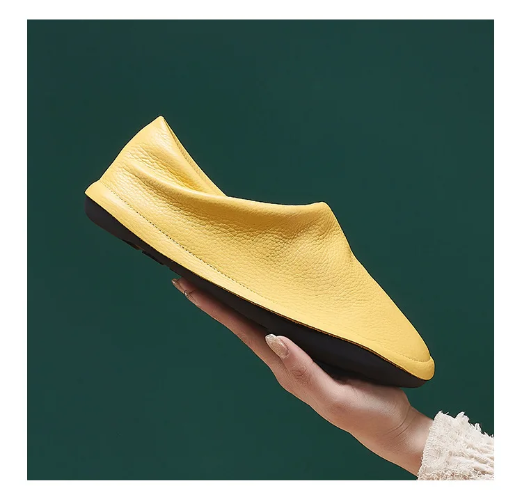 Careaymade-Simple Artistic Handmade Wider Toe Genuine Leather Women's Shoes,Cowhide Low Heel Round Toe Comfortable Single Shoes