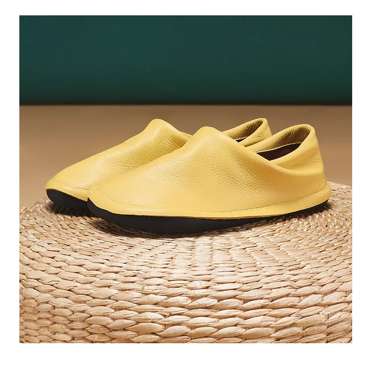 Careaymade-Simple Artistic Handmade Wider Toe Genuine Leather Women's Shoes,Cowhide Low Heel Round Toe Comfortable Single Shoes