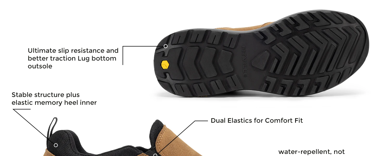 FitVille Men's Shoes Fashion Casual Leather Loafers Wide Slip on Hiking Shoes for Men Water Resistant Walking with Arch Support