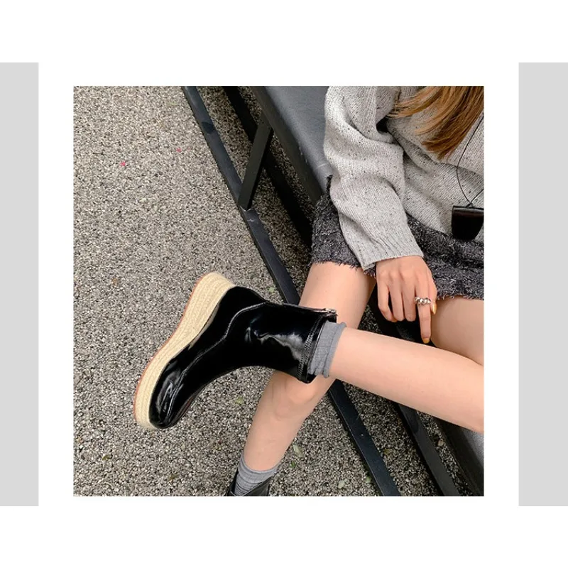 Eilyken New Fashion Sewing Round Toe Women Ankle Boots Designer Twine Weaving Thick Bottom Platform Zipper Shoes
