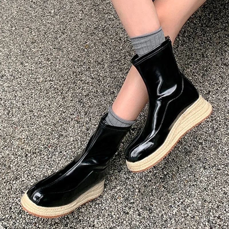 Eilyken New Fashion Sewing Round Toe Women Ankle Boots Designer Twine Weaving Thick Bottom Platform Zipper Shoes