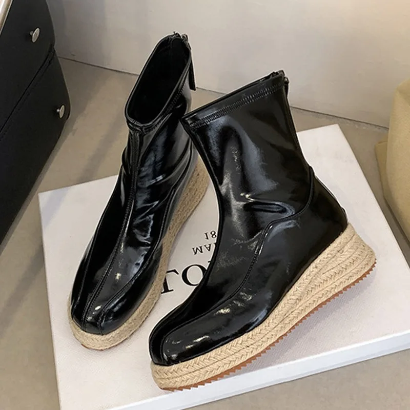 Eilyken New Fashion Sewing Round Toe Women Ankle Boots Designer Twine Weaving Thick Bottom Platform Zipper Shoes