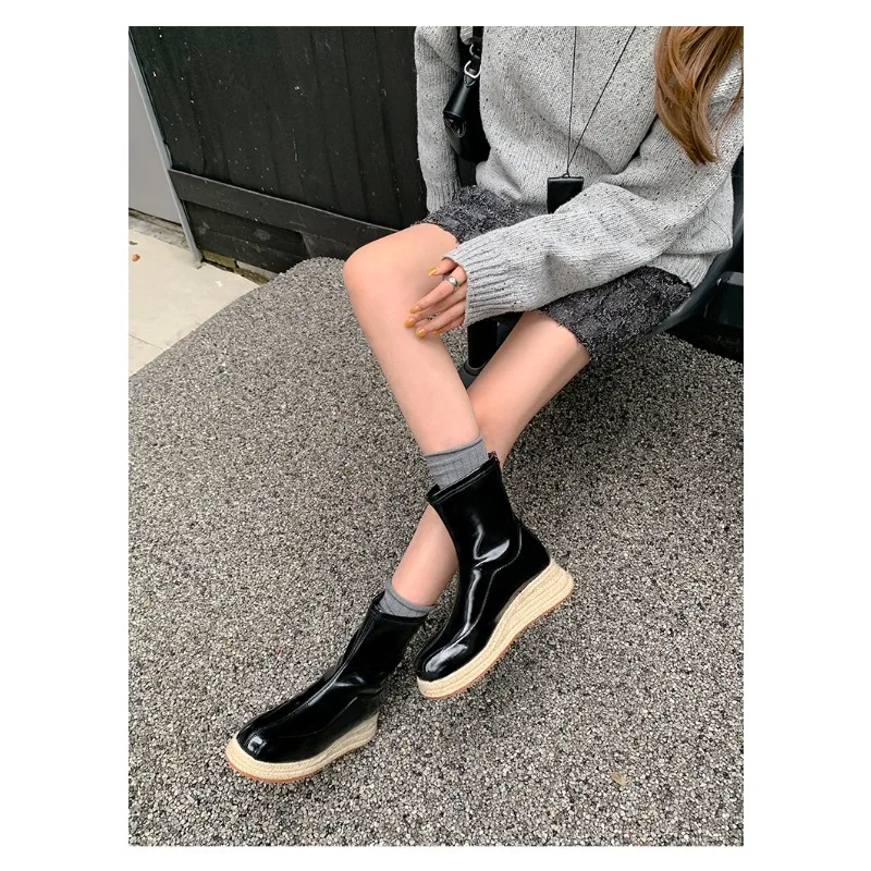 Eilyken New Fashion Sewing Round Toe Women Ankle Boots Designer Twine Weaving Thick Bottom Platform Zipper Shoes