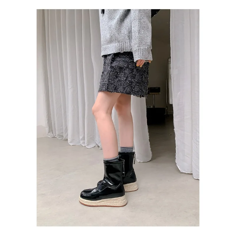 Eilyken New Fashion Sewing Round Toe Women Ankle Boots Designer Twine Weaving Thick Bottom Platform Zipper Shoes