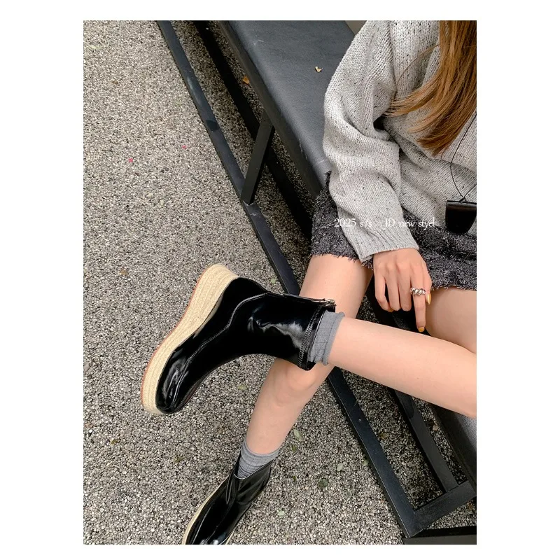 Eilyken New Fashion Sewing Round Toe Women Ankle Boots Designer Twine Weaving Thick Bottom Platform Zipper Shoes