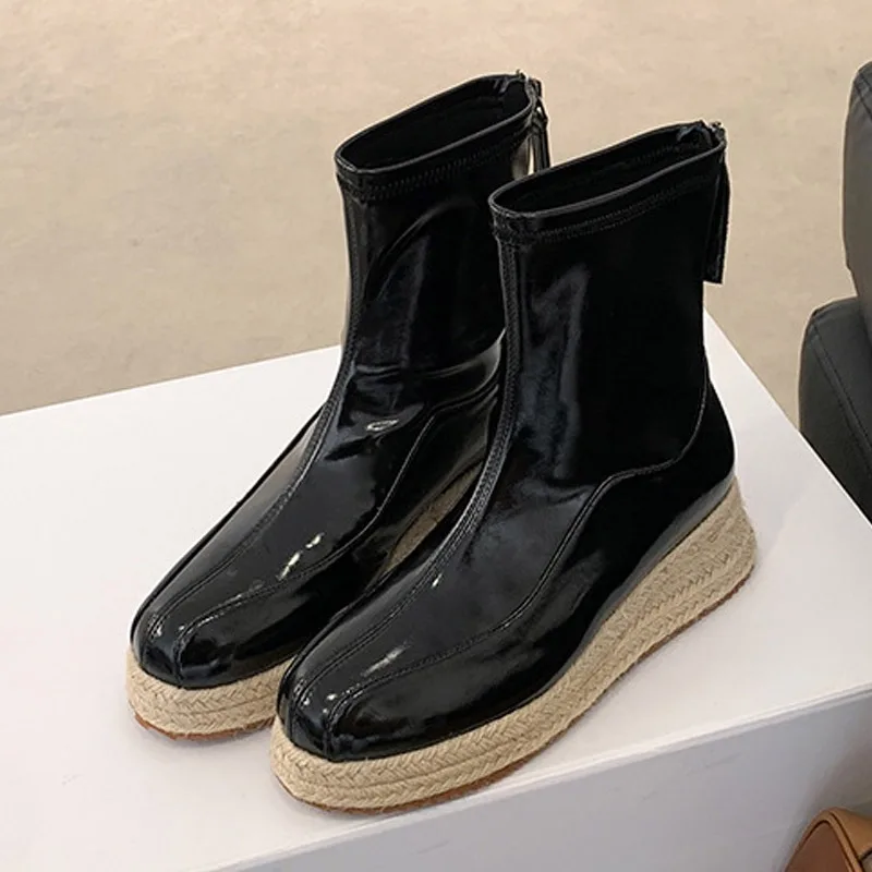 Eilyken New Fashion Sewing Round Toe Women Ankle Boots Designer Twine Weaving Thick Bottom Platform Zipper Shoes