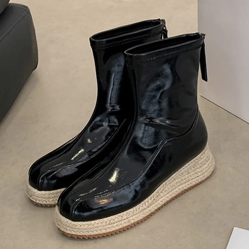 Eilyken New Fashion Sewing Round Toe Women Ankle Boots Designer Twine Weaving Thick Bottom Platform Zipper Shoes