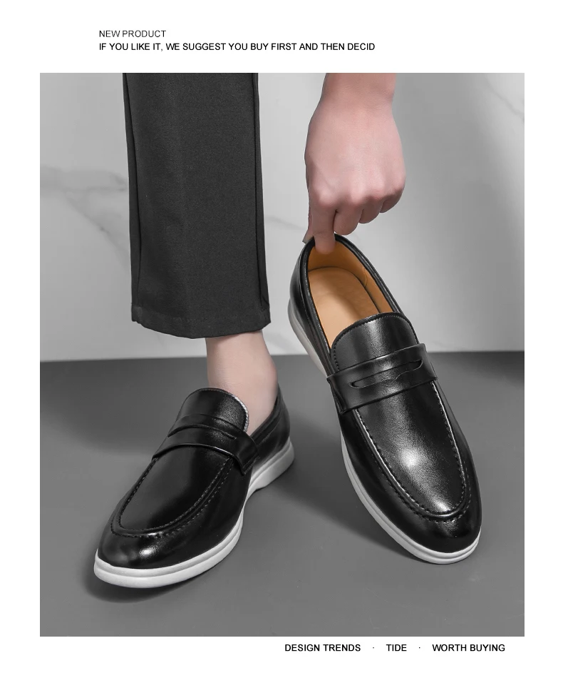 Men Casual Leather Shoes White Slip On Leather Loafers Men High Quality Party Social Leather Shoes Men's Office Business Shoes