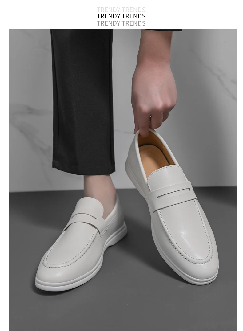 Men Casual Leather Shoes White Slip On Leather Loafers Men High Quality Party Social Leather Shoes Men's Office Business Shoes
