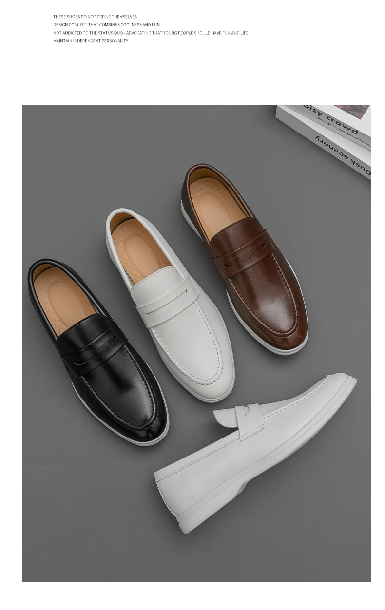 Men Casual Leather Shoes White Slip On Leather Loafers Men High Quality Party Social Leather Shoes Men's Office Business Shoes
