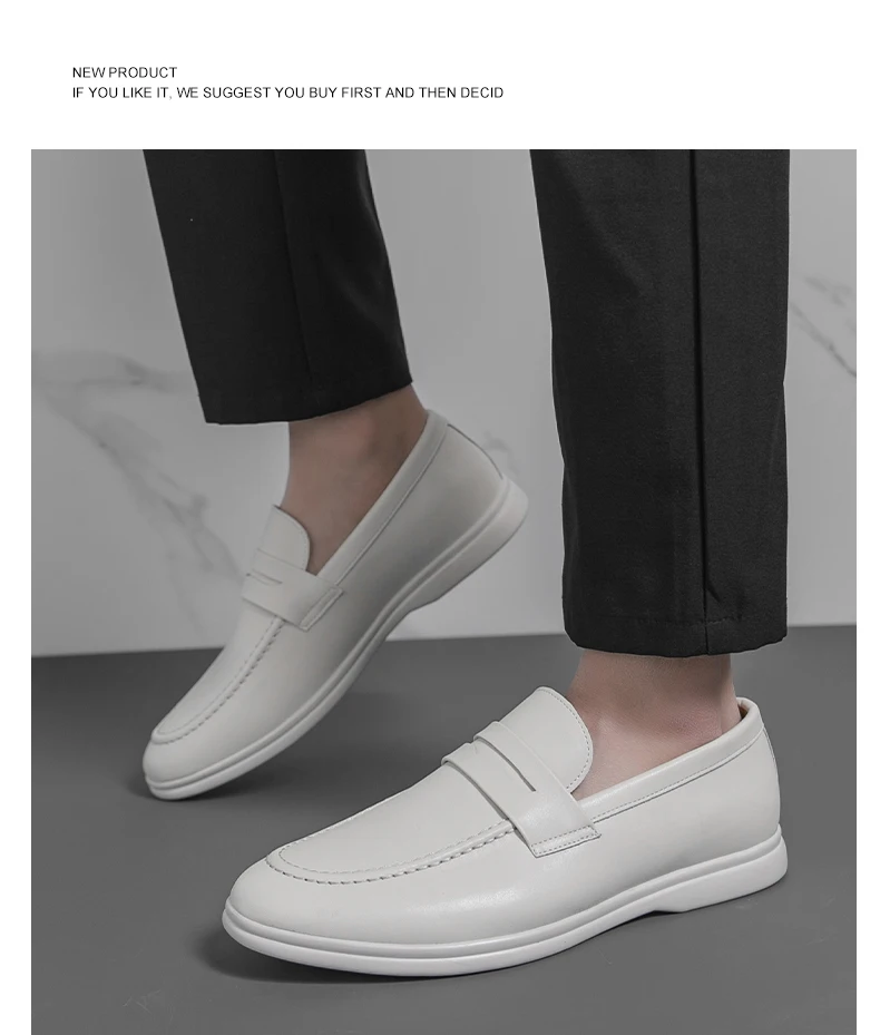 Men Casual Leather Shoes White Slip On Leather Loafers Men High Quality Party Social Leather Shoes Men's Office Business Shoes
