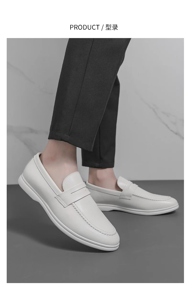 Men Casual Leather Shoes White Slip On Leather Loafers Men High Quality Party Social Leather Shoes Men's Office Business Shoes