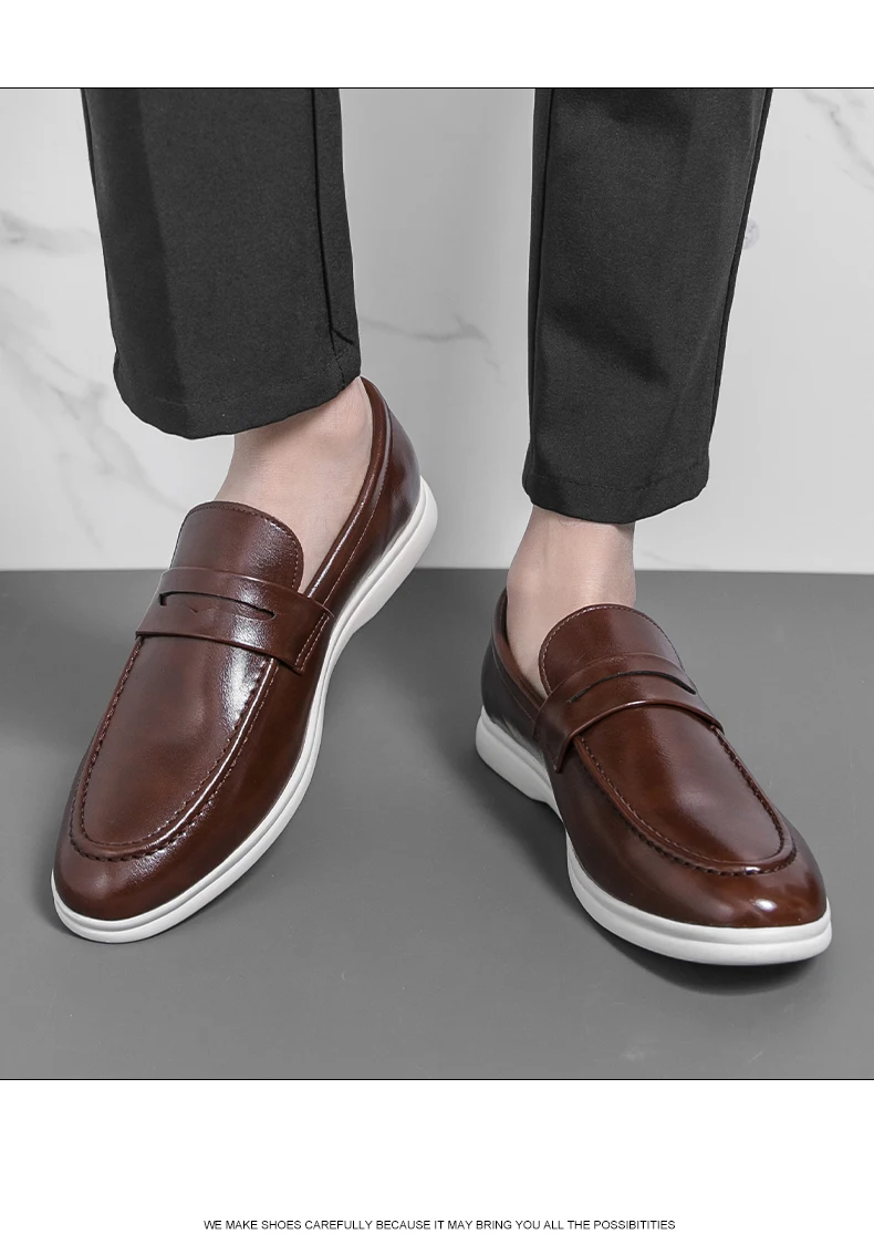 Men Casual Leather Shoes White Slip On Leather Loafers Men High Quality Party Social Leather Shoes Men's Office Business Shoes