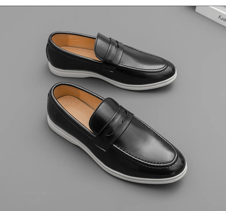 Men Casual Leather Shoes White Slip On Leather Loafers Men High Quality Party Social Leather Shoes Men's Office Business Shoes