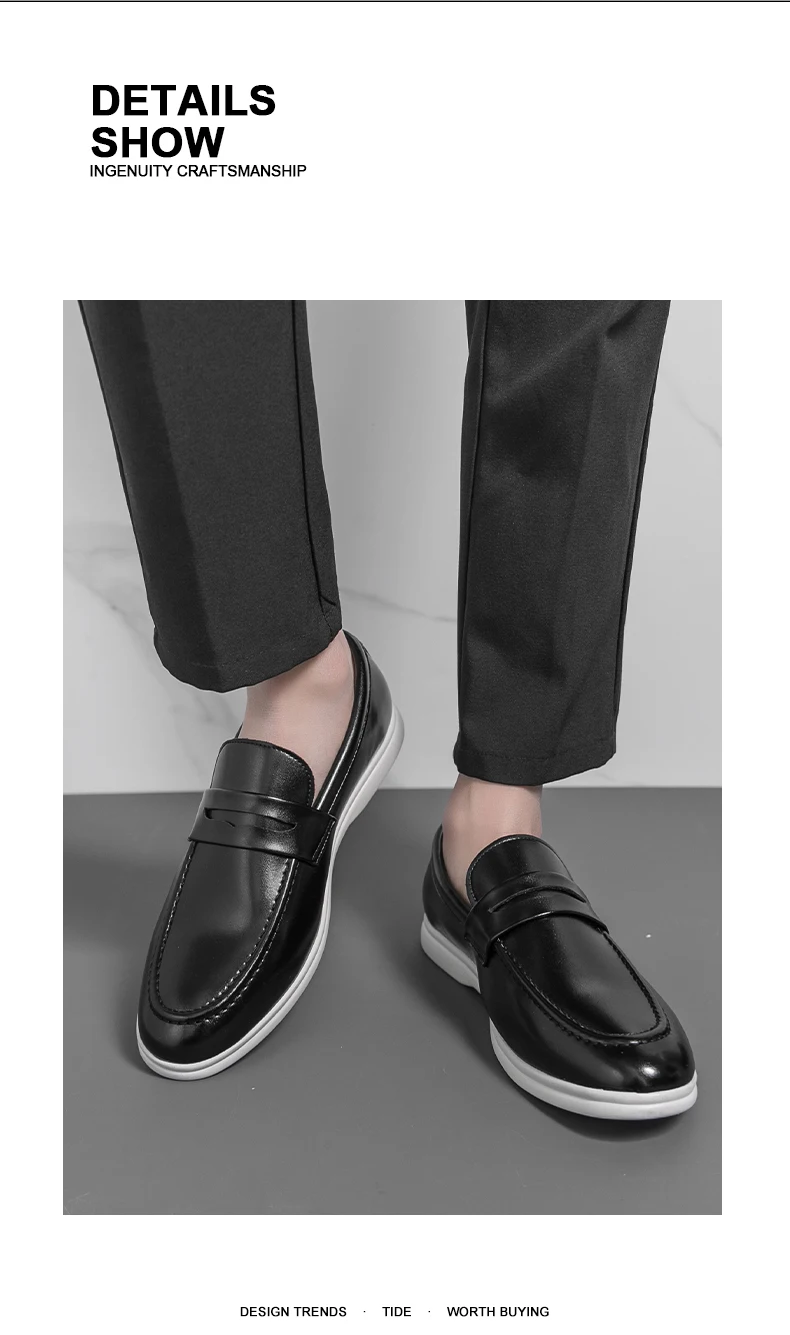 Men Casual Leather Shoes White Slip On Leather Loafers Men High Quality Party Social Leather Shoes Men's Office Business Shoes