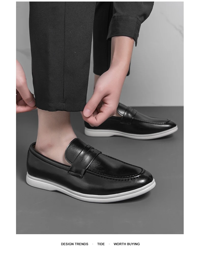 Men Casual Leather Shoes White Slip On Leather Loafers Men High Quality Party Social Leather Shoes Men's Office Business Shoes