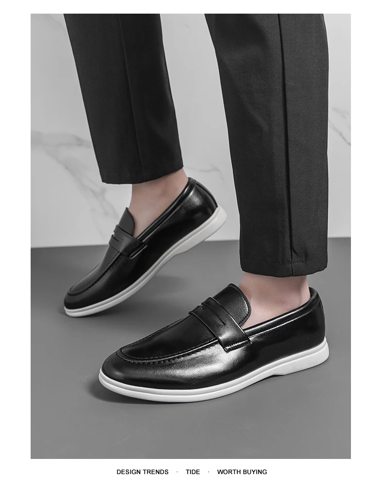Men Casual Leather Shoes White Slip On Leather Loafers Men High Quality Party Social Leather Shoes Men's Office Business Shoes
