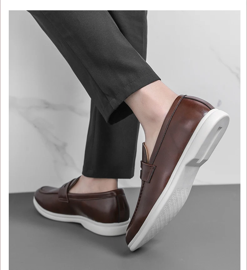 Men Casual Leather Shoes White Slip On Leather Loafers Men High Quality Party Social Leather Shoes Men's Office Business Shoes