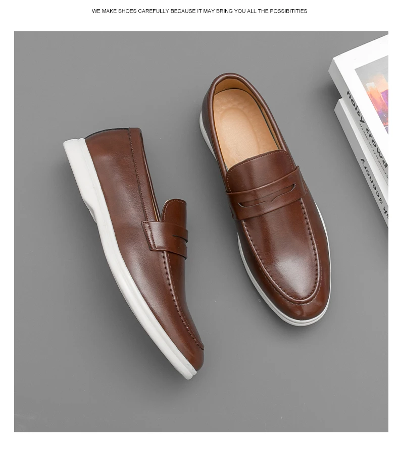 Men Casual Leather Shoes White Slip On Leather Loafers Men High Quality Party Social Leather Shoes Men's Office Business Shoes