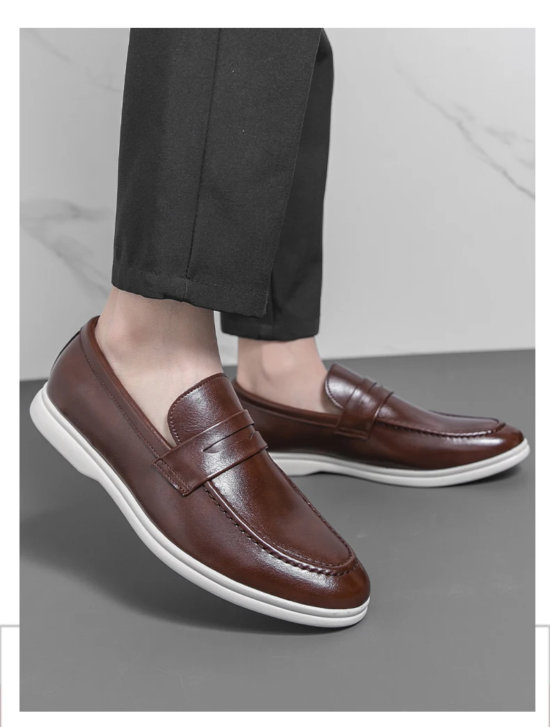 Men Casual Leather Shoes White Slip On Leather Loafers Men High Quality Party Social Leather Shoes Men's Office Business Shoes