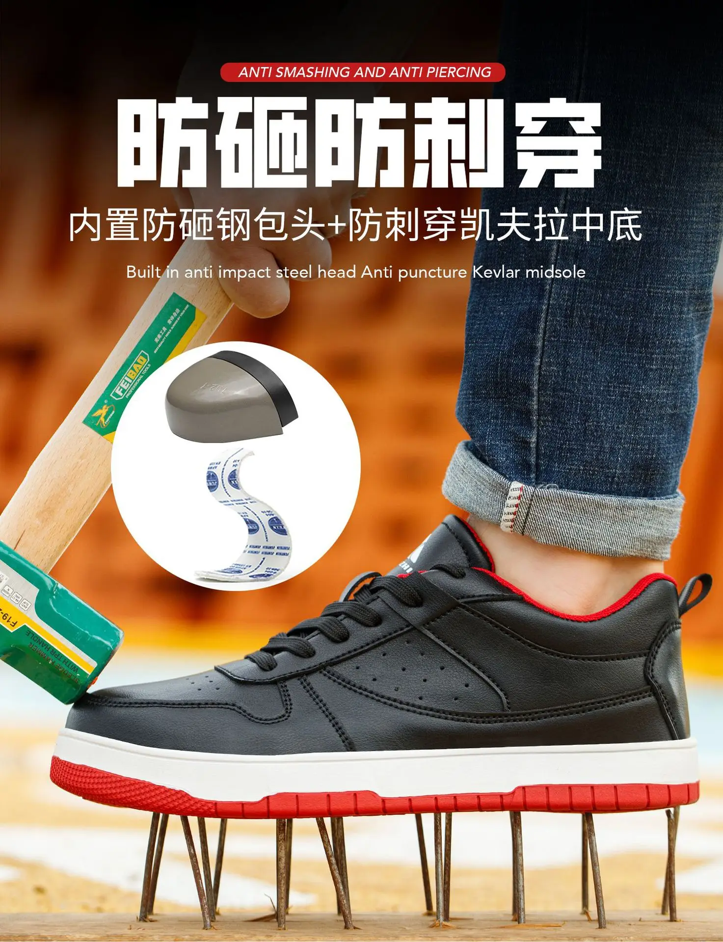Black Anti Slip And Wear-resistant Casual Safety Shoes Anti-Smash Anti Puncture Work Sneakers Indestructible Shoes Protective