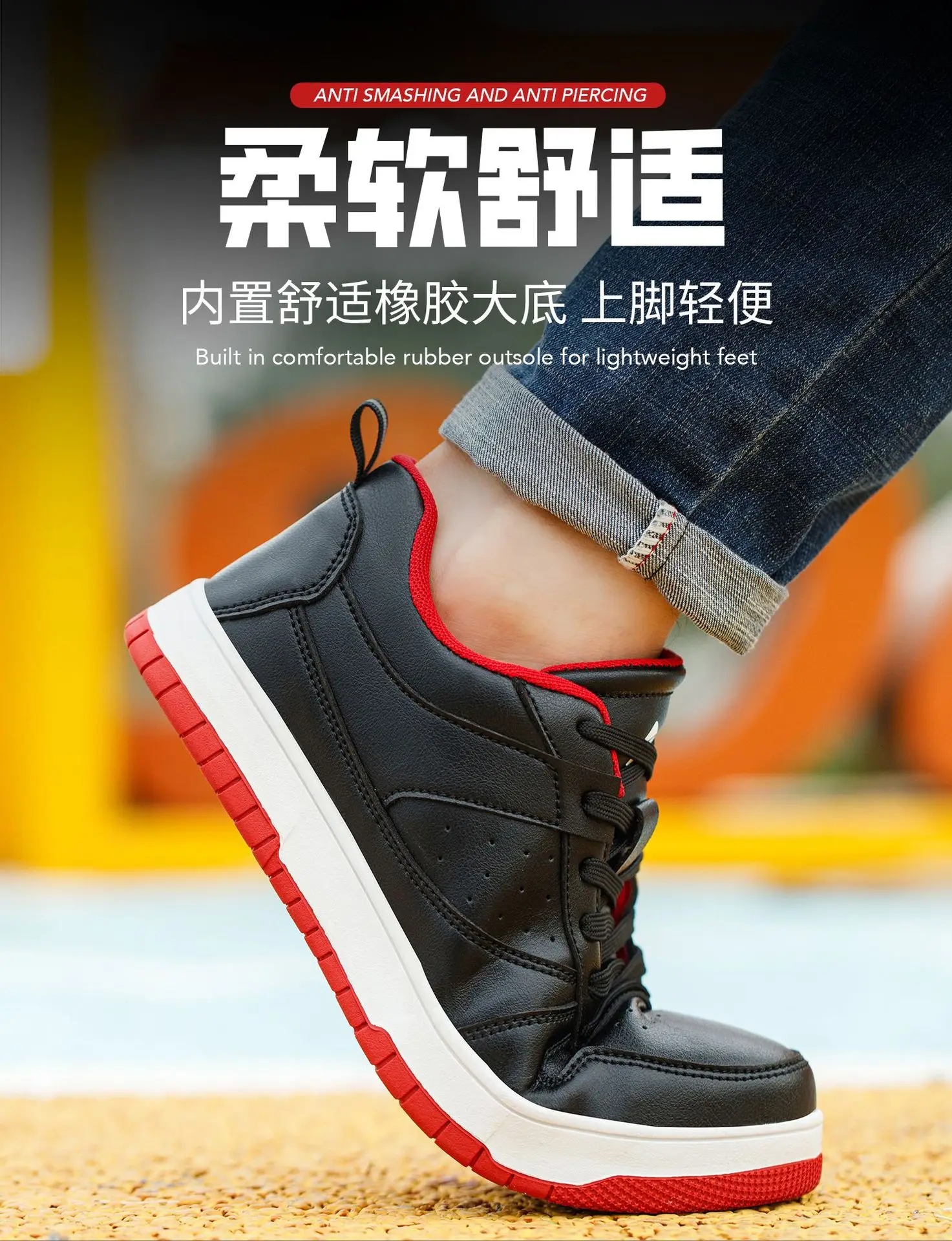 Black Anti Slip And Wear-resistant Casual Safety Shoes Anti-Smash Anti Puncture Work Sneakers Indestructible Shoes Protective