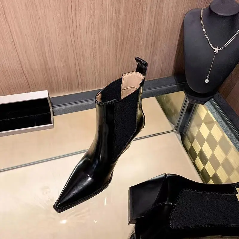 2026 Patent Leather Pointed High-heeled Women's Platform New Versatile Wedge Heel Handsome Fashion Bare Short Boots