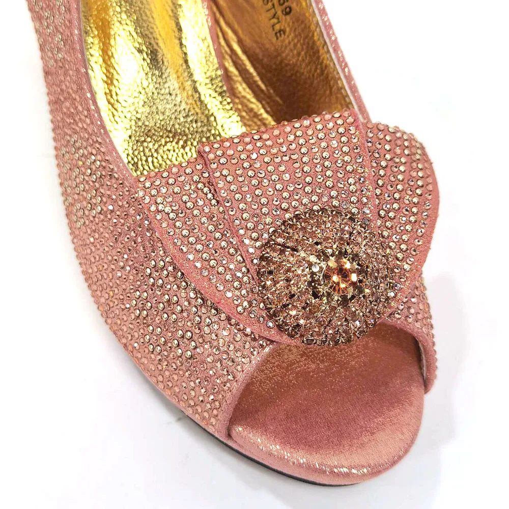 Venus Chan 2024 Italian Design Girly Style Golden Color Wedding Shoes And Bag Full Diamond Decoration Metal Closure Bags