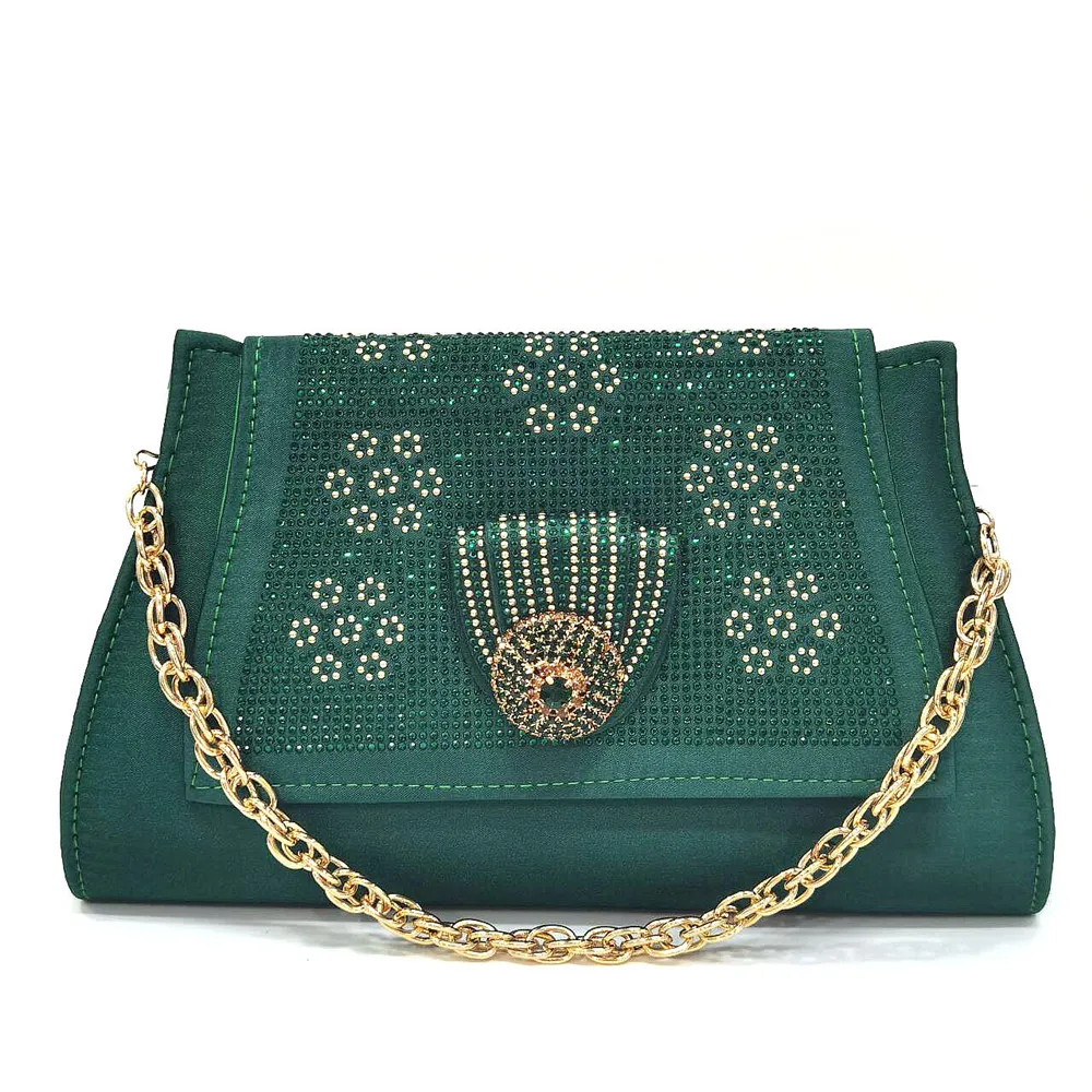 Venus Chan 2024 Italian Design Girly Style Golden Color Wedding Shoes And Bag Full Diamond Decoration Metal Closure Bags