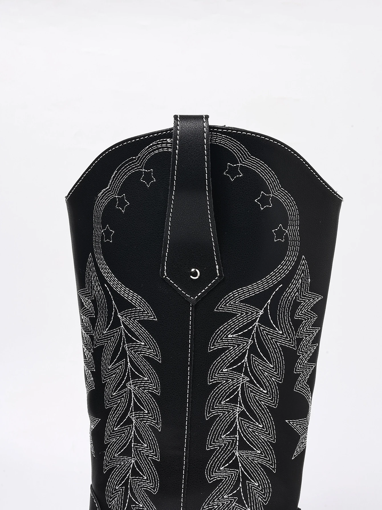 Black Embroidered Western Boots with Chunky Mid-Heel, Square Toe, Bohemian Style, European and American Style, Mid-Calf Boots, Versatile, Elegant, Suitable for Office, Commuting, Daily Wear, Vacation, Fashionable Women's Boots