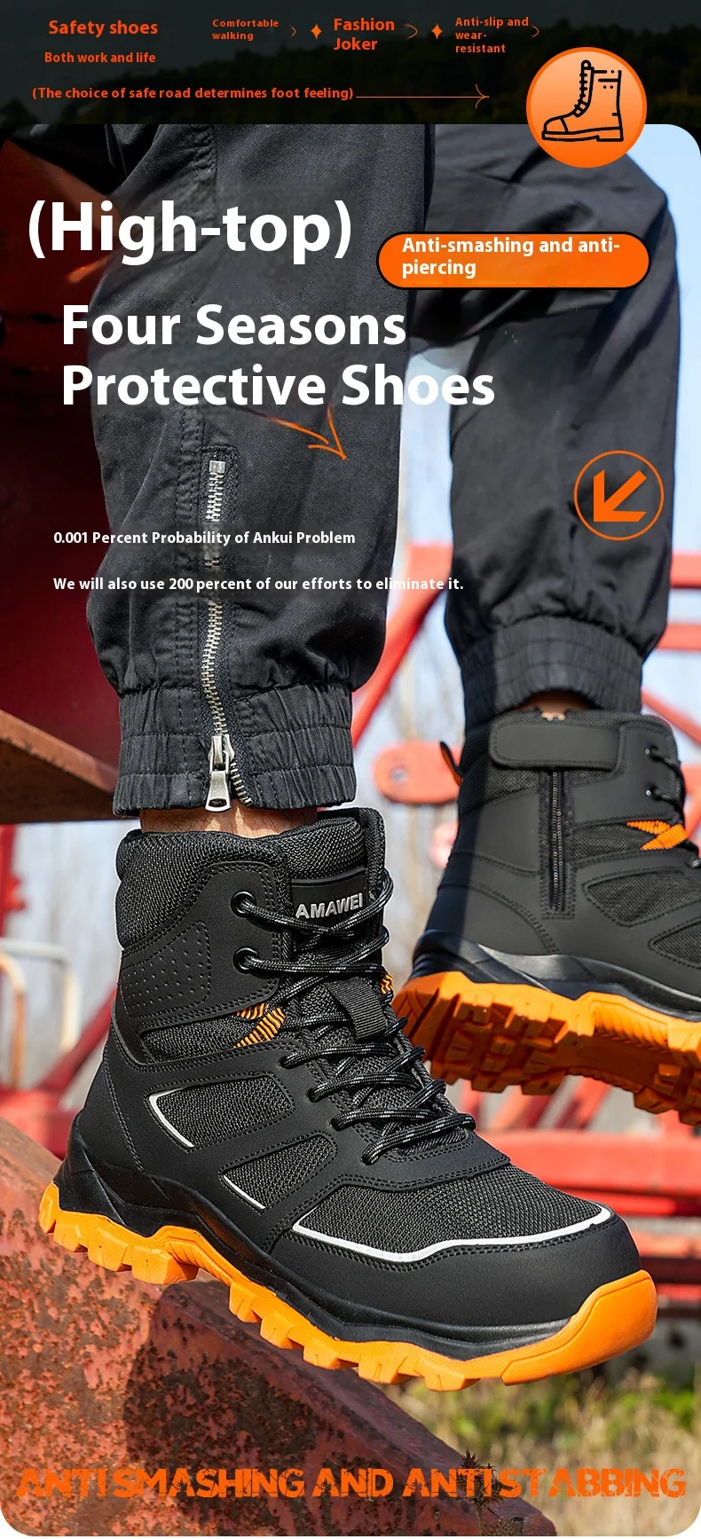 Waterproof Safety Boots For Men, Unbreakable Steel Toe Work Boots, Anti Smashing And Anti Stabbing, Comfortable Safety Shoes