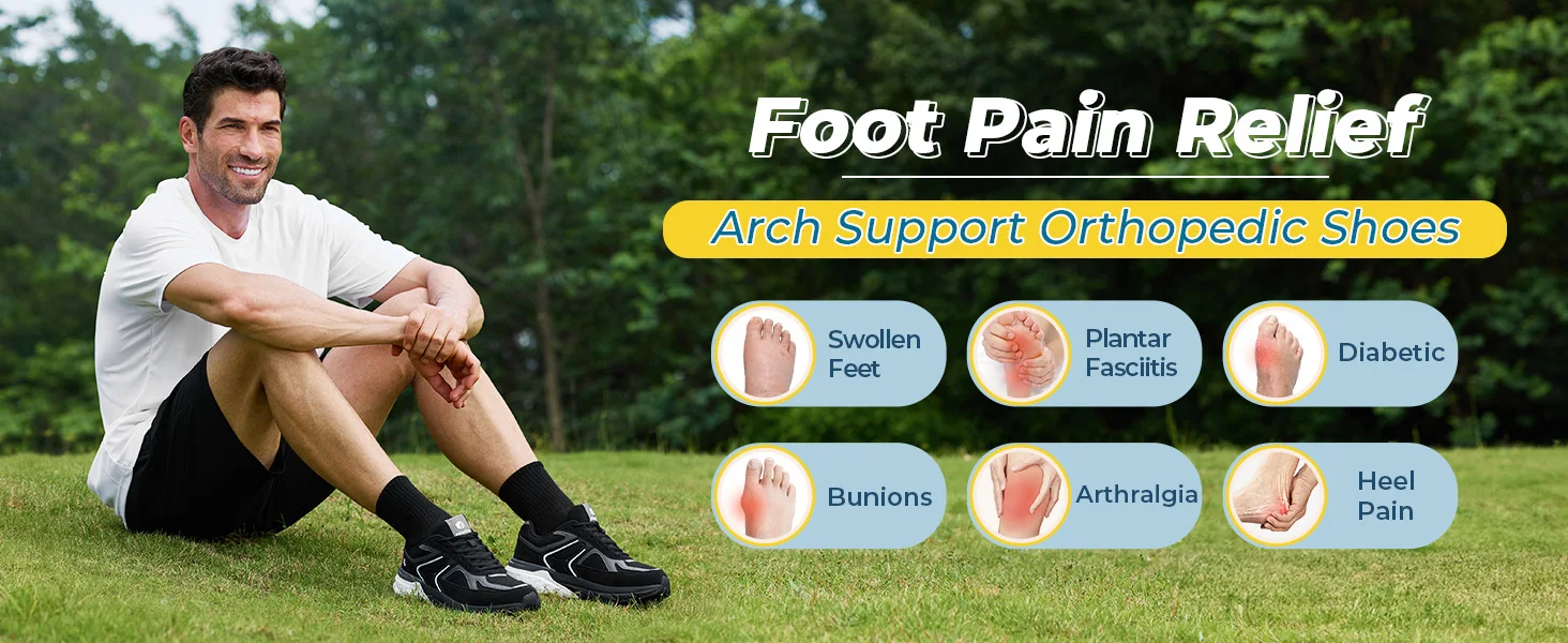 FitVille Extra Wide Shoes For Men Wide Walking Shoes Wide Width Casual Sneakers Comfortable Orthopedic Shoe Arch Support Lightweight For Swollen Feet Plantar Fasciitis Neuropathy