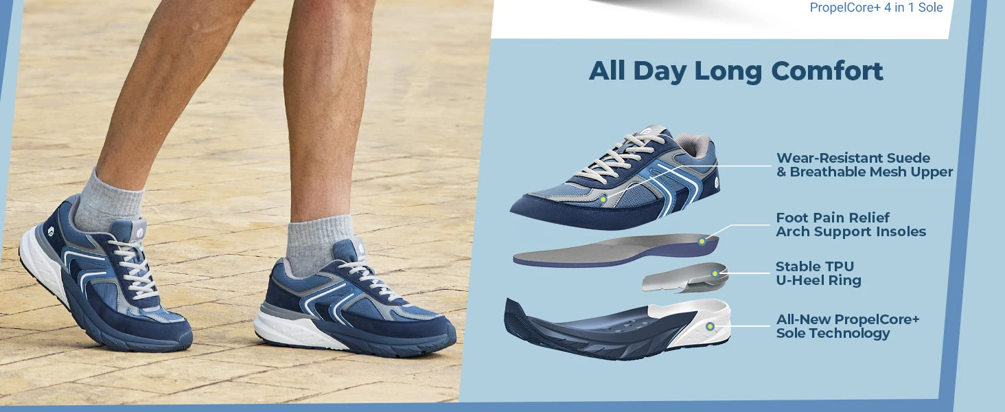 FitVille Extra Wide Shoes For Men Wide Walking Shoes Wide Width Casual Sneakers Comfortable Orthopedic Shoe Arch Support Lightweight For Swollen Feet Plantar Fasciitis Neuropathy