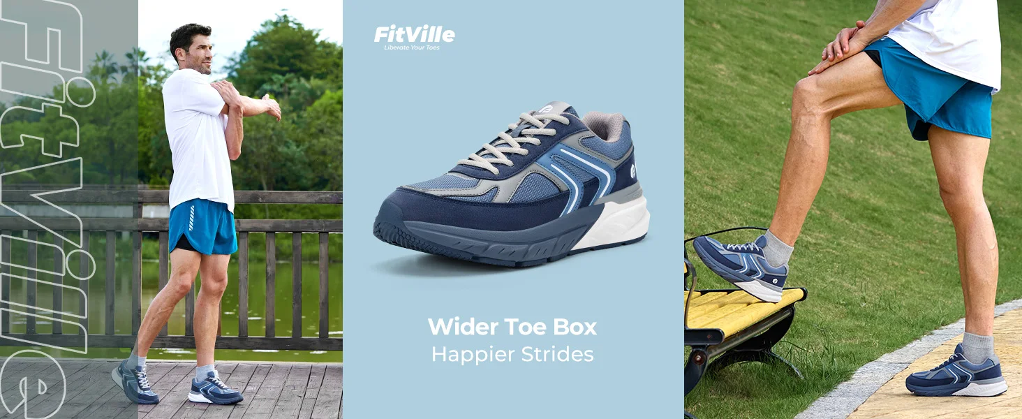 FitVille Extra Wide Shoes For Men Wide Walking Shoes Wide Width Casual Sneakers Comfortable Orthopedic Shoe Arch Support Lightweight For Swollen Feet Plantar Fasciitis Neuropathy