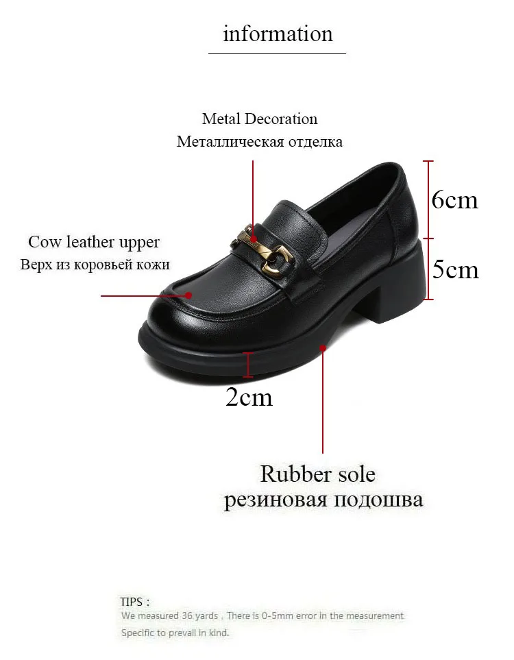 DRKANOL Ladies Loafers Luxury Design Genuine Leather Metal Slip On Thick Heel Casual Loafers Round Toe Retro Women Casual Shoes