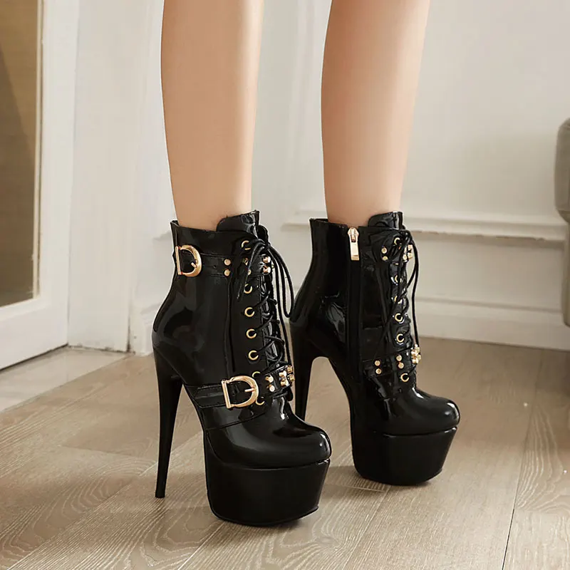 Sgesvier 2021 Women Winter Ankle Boots Stiletto Heels Boots Round Toe Gorgeous Black White Red Club Shoes Women Plus Size 48