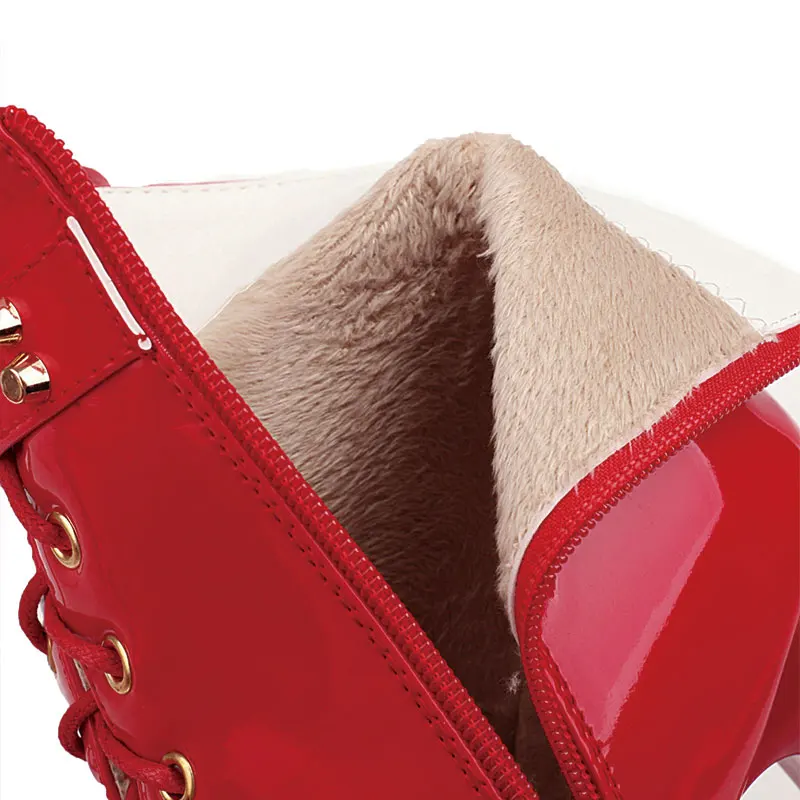 Sgesvier 2021 Women Winter Ankle Boots Stiletto Heels Boots Round Toe Gorgeous Black White Red Club Shoes Women Plus Size 48