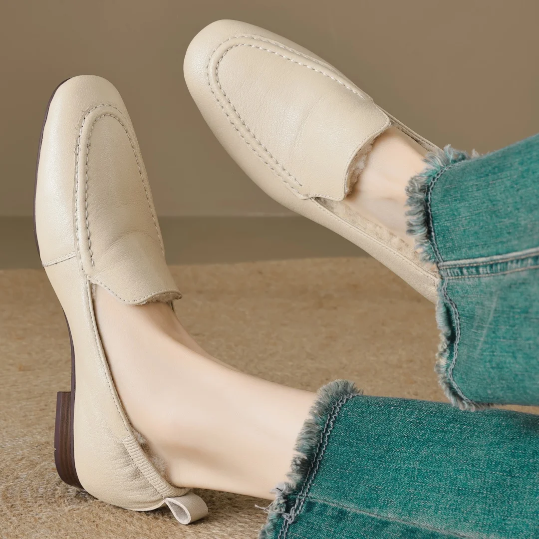 Loafers women's sheepskin wool inside slip-on flats moccasins warm winter cold weather casual espadrilles shoes for woman 2024