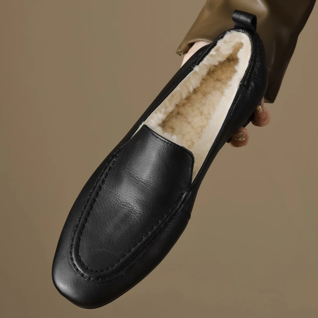 Loafers women's sheepskin wool inside slip-on flats moccasins warm winter cold weather casual espadrilles shoes for woman 2024