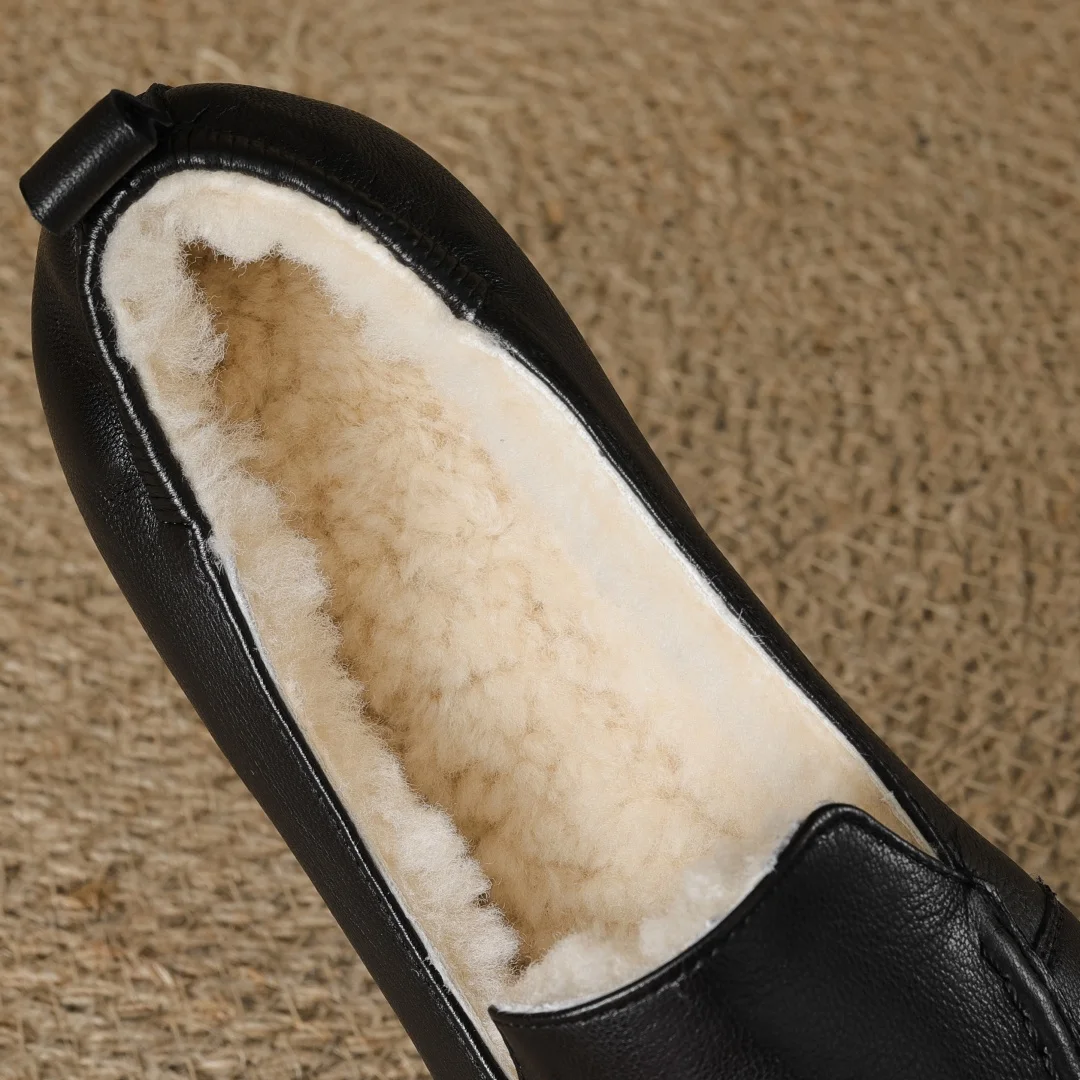 Loafers women's sheepskin wool inside slip-on flats moccasins warm winter cold weather casual espadrilles shoes for woman 2024